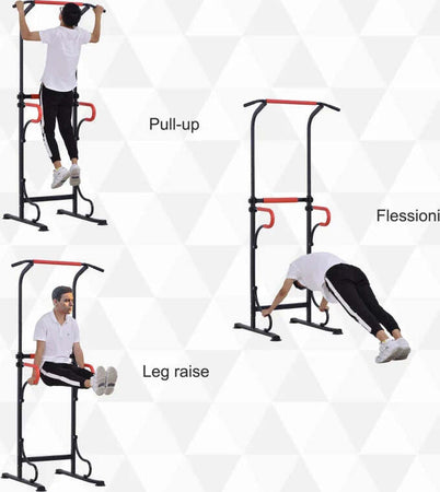 Barra-per-Trazioni-Power-Tower-Stazione-Fitness-Multifunzione-con-Altezza-Regolabile-171-219cm-Nero-Rosso-SF3A91-105SF3