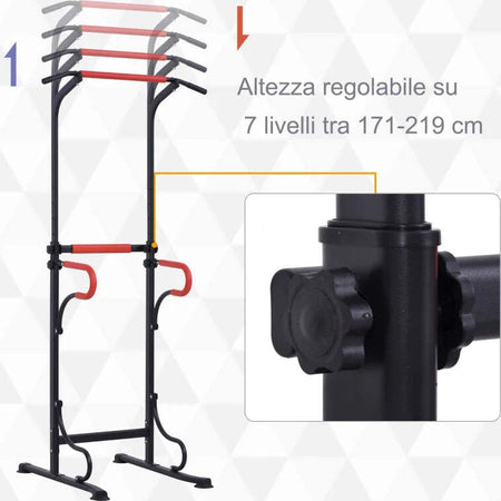 Barra-per-Trazioni-Power-Tower-Stazione-Fitness-Multifunzione-con-Altezza-Regolabile-171-219cm-Nero-Rosso-SF3A91-105SF3