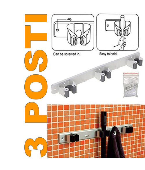 Barra Porta Scope Appendi Scope 3 Posti Sostegno Murale Portascopa Appendiscope
