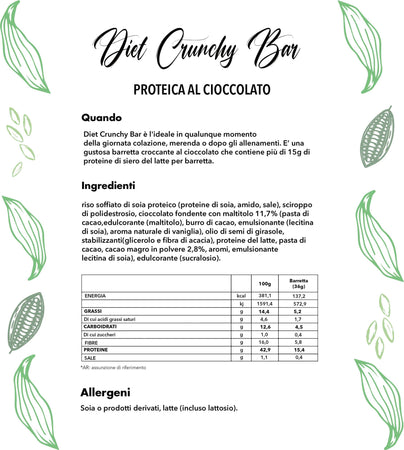 Barretta Dietetica Croccante 7.Pz. Diet Crunchy Bar 7 Barrette Proteiche Al Riso Soffiato Di Soia E Cioccolato Alto Contenuto Di Proteine E Fibre Salute e cura della persona/Alimentazione e nutrizione/Barrette e bibite nutrizionali/Barrette nutrizionali/Barrette proteiche The Light Nutrition - Milano, Commerciovirtuoso.it