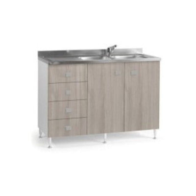 Base lavello 120 con cassettiera a sinistra colore olmo