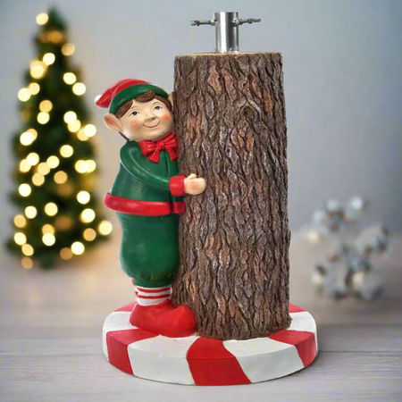 Base per albero di natale elfo in resina con supporto in metallo decorazione natalizia
