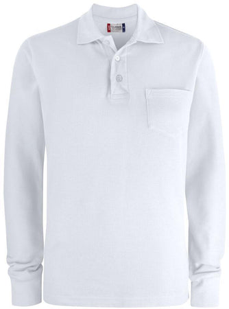Basic Polo Bianco Polo Manica Lunga con Taschino