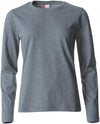 Basic T-Shirt Grigio Melange Donna Maglietta Manica Lunga Cotone