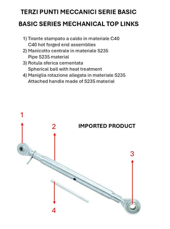 Terzo punto meccanico Basic cat. I completo filetto M27x3 510-720mm adattabile al rif. originale New Holland 87299168