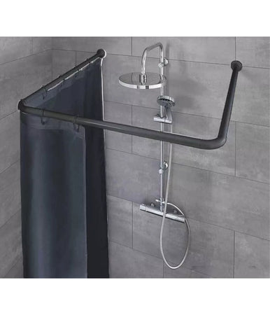 Bastone Asta Per Tenda Doccia Barra A U Tre Lati Angolare Nera 90x90x90 Cm 87234