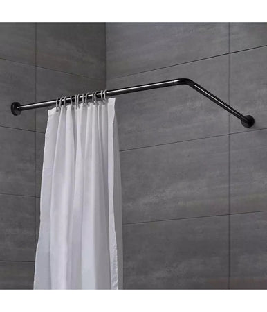 Bastone Asta Tenda Doccia Barra A L 2 Lati Angolare Nera 80x80cm Universale 87235