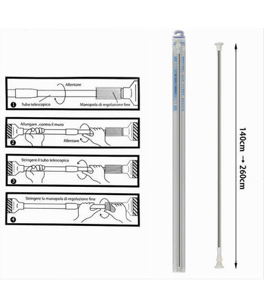 Bastone Silver Estensibile Asta Appendiabiti Tende Regolabile Da 140-260cm 59410