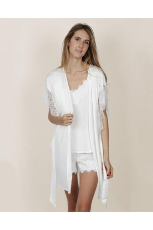 Admas Vestaglia Kimono da Sposa in Raso e Pizzo 57302 S32 - Passarelli Biancheria