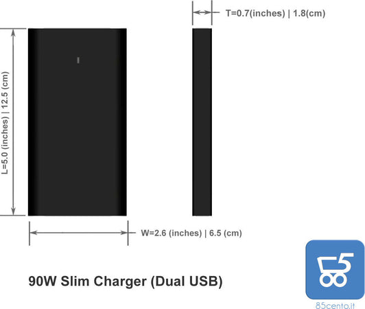 BatPower A90D 120W Slim Caricabatterie sostitutivo compatibile HP con USB QC Ricarica rapida