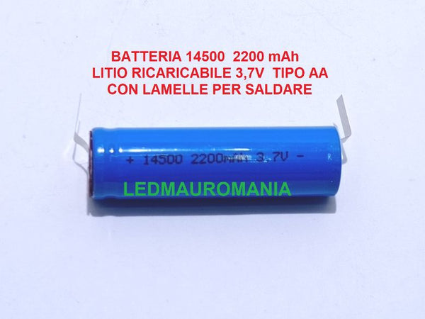 BATTERIA 14500 RICARICABILE CON LAMELLA SALDABILE 3,7V 2200MAH RICAMBIO PACCO BATTERIE