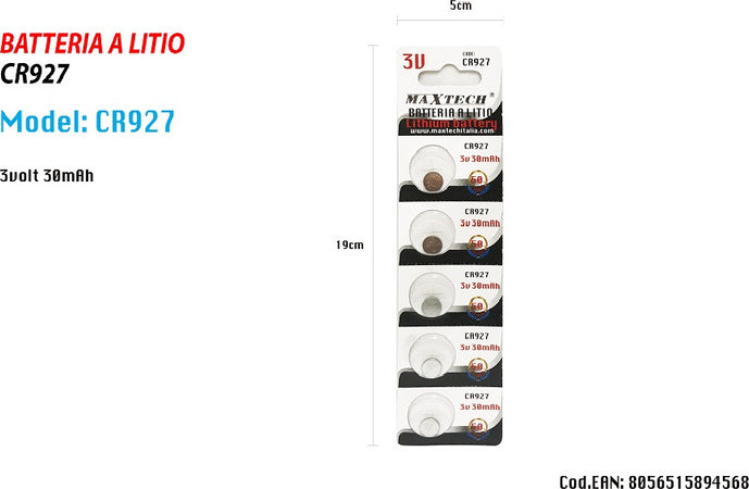 Batteria A Bottone Cr927 A Litio Pile Maxtech Cr927 30mah 3 Volt 5pz Per Orologi Casa, arredamento e bricolage > Materiale Elettrico > Batterie e Pile Trade Shop italia - Napoli, Commerciovirtuoso.it