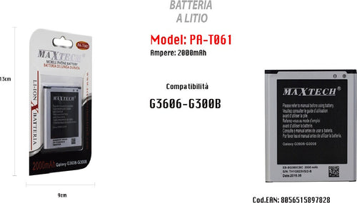 Batteria A Litio 2000mah Per Samsung Galaxy G3606-g3008 Di Ricambio Maxtech Pa-t061 Batterie per Cellulari Trade Shop italia - Napoli, Commerciovirtuoso.it