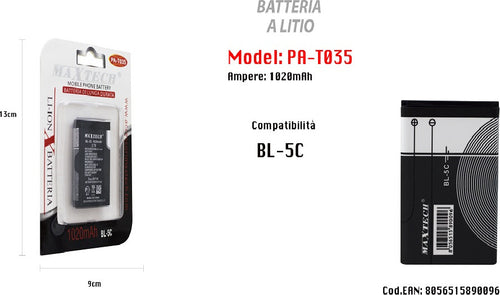 Batteria A Litio Compatibile Con Bl-5c Cellulare Smartphone Maxtech 1020mah Pa-t035 Batterie per Cellulari Trade Shop italia - Napoli, Commerciovirtuoso.it