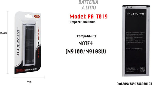 Batteria A Litio Compatibile Per Samsung Galaxy Note 4 3000mah Maxtech Pa-t019 Batterie per Cellulari Trade Shop italia - Napoli, Commerciovirtuoso.it