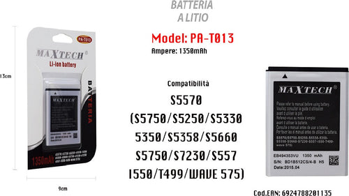 Batteria A Litio Compatibile S5570 Cellulare Smartphone 1350mah Maxtech Pa-t013 Batterie per Cellulari Trade Shop italia - Napoli, Commerciovirtuoso.it