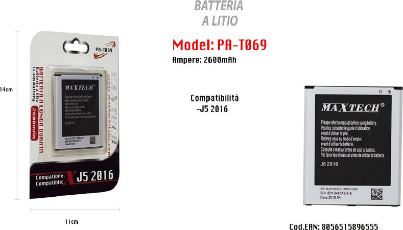 Batteria A Litio Compatibile Samsung J5 2016 Maxtech 2600 Mah Pa-t069 Batterie per Cellulari Trade Shop italia - Napoli, Commerciovirtuoso.it