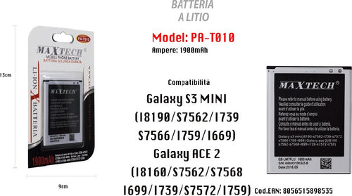 Batteria A Litio Galaxy S3 Mini Ace 2 Ricambio Cellulare Smartphone 1900mah Maxtech Pa-t010 Batterie per Cellulari Trade Shop italia - Napoli, Commerciovirtuoso.it