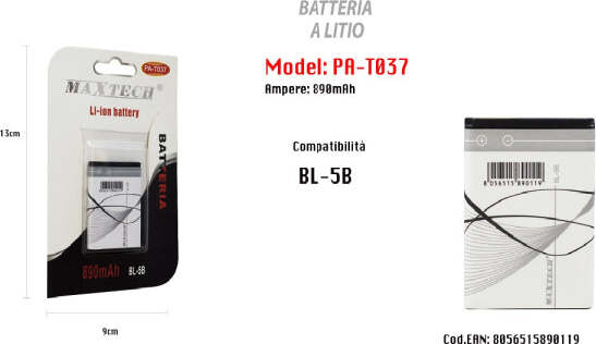 Batteria-Compatibile-A-Litio-Bl-5b-890-Mah-Li-ion-Cellulare-Maxtech-Pa-t037