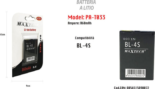 Batteria Compatibile Con Bl-4s 860 Mah Li-ion 3,7v Smartphone Maxtech Pa-t033 Batterie per Cellulari Trade Shop italia - Napoli, Commerciovirtuoso.it