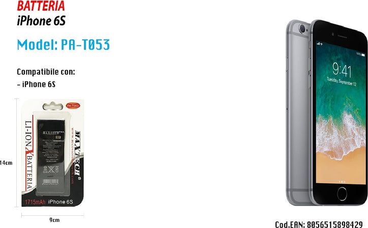 Batteria Compatibile Con Iphone 6s Ricambio Smartphone Maxtech 1715mah Pa-t053 Batterie per Cellulari Trade Shop italia - Napoli, Commerciovirtuoso.it