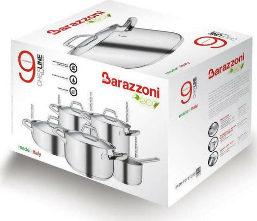 Batteria-di-pentole-9-pezzi-barazzoni-chef-line-in-acciaio-inox-18/10-alta-qualità-con-mainico-in-acciaio-linea-chef