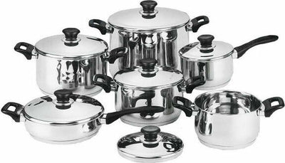 Batteria-Di-Pentole-Bavaria-Antiaderente-12-Pezzi-In-Acciaio-Inox-18/10-Coperchi