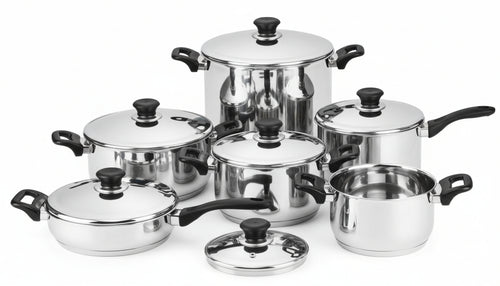 Batteria-Di-Pentole-Bavaria-Antiaderente-12-Pezzi-In-Acciaio-Inox-18/10-Coperchi