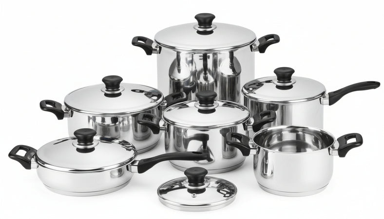 Batteria-Di-Pentole-Bavaria-Antiaderente-12-Pezzi-In-Acciaio-Inox-18/10-Coperchi