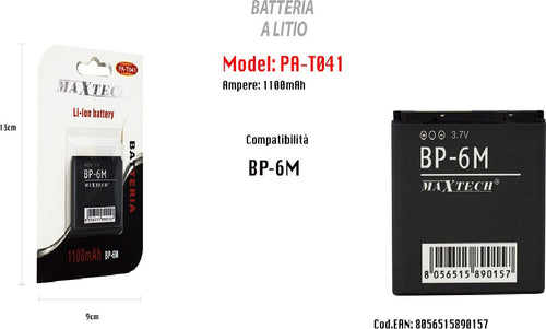 Batteria Di Ricambio Compatibile Con Bp-6m 1100mah Litio Cellulare Maxtech Pa-t041 Batterie per Cellulari Trade Shop italia - Napoli, Commerciovirtuoso.it