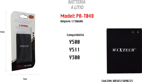 Batteria Di Ricambio Compatibile Per Huawei Y500 Y300 Y511 1730mah Maxtech Pa-t048 Batterie per Cellulari Trade Shop italia - Napoli, Commerciovirtuoso.it