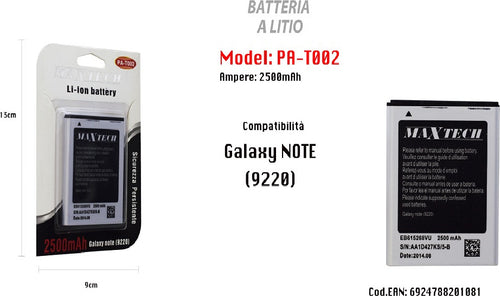 Batteria Galaxy Note A Litio Compatibile Cellulare Smartphone 2500mah Maxtech Pa-t002 Batterie per Cellulari Trade Shop italia - Napoli, Commerciovirtuoso.it