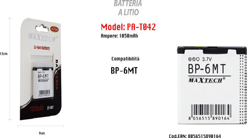 Batteria Li-ion 1050mah Compatibile Con Modello Bp-6mt 3.7v Ricambio Maxtech Pa-t042 Batterie per Cellulari Trade Shop italia - Napoli, Commerciovirtuoso.it