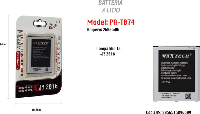 Batteria-Litio-Lunga-Durata-Compatibile-Samsung-J3-2016-Maxtech-2600mah-Pa-t074