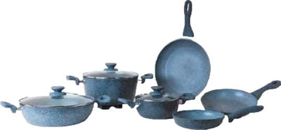 Batteria pentole 9pz alluminio e rivestimento effetto pietra bavaria Casa e cucina/Pentole padelle e pirofile/Pentole e padelle/Set/Set di pentole e padelle Led Mall Home - Napoli, Commerciovirtuoso.it