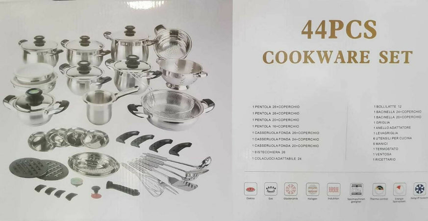 Batteria-Pentole-Bavaria-Ottingher-Linea-Silhouette-44-Pezzi-Acciaio-Inox-18/10-Lucidato-A-Specchio-A-Triplo-Fondo