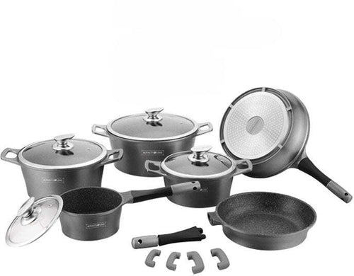 Batteria Pentole e Padelle 14 Pz Antiaderente In Pietra Lavica Silver RL-ES1014M