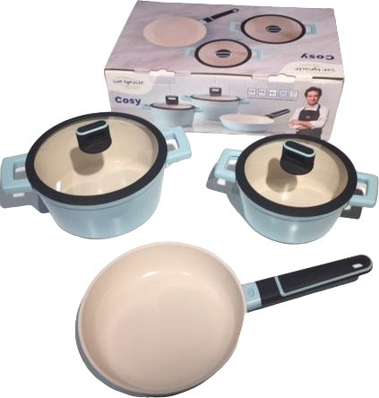 Batteria pentolec5pz azzurro alluminio san ignacio Casa e cucina/Pentole padelle e pirofile/Pentole e padelle/Set/Set di pentole e padelle Led Mall Home - Napoli, Commerciovirtuoso.it