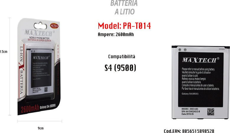 Batteria S4 9500 Ricambio Cellulare Smartphone A Litio 2600mah Maxtech Pa-t014 Batterie per Cellulari Trade Shop italia - Napoli, Commerciovirtuoso.it