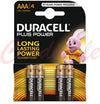 BATTERIE ALCALINE MINISTILO AAA DURACELL PLUS POWER 1,5V BLISTER DA 4 PILE