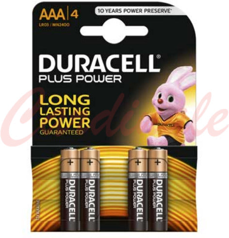 BATTERIE ALCALINE MINISTILO AAA DURACELL PLUS POWER 1,5V BLISTER DA 4 PILE