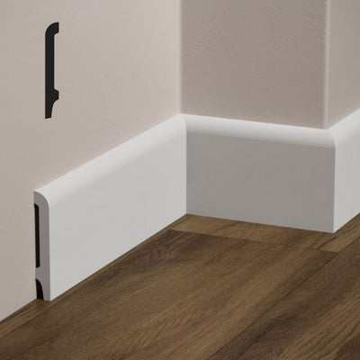 bancale da 81,6ml di Battiscopa Becco di Civetta in POLIMERI FeelingWood-HD 120x15mm - BIANCO - Eternal Parquet