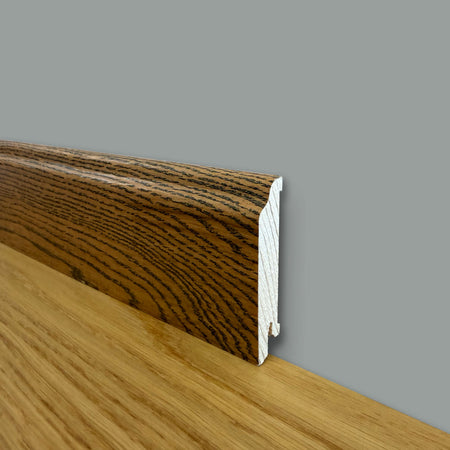 BATTISCOPA DUCALE in legno MASSELLO impiallacciato VERO LEGNO DI ROVERE CUOIO  80x15 verniciato opaco poro aperto (prezzo al metro)