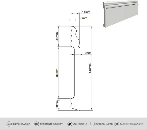 Battiscopa duropolimero alto ducale bianco 2000x140x14mm Fai da te/Prodotti per la costruzione/Materiali da costruzione/Pavimenti/Materiali per pavimenti/Battiscopa Led Mall Home - Napoli, Commerciovirtuoso.it