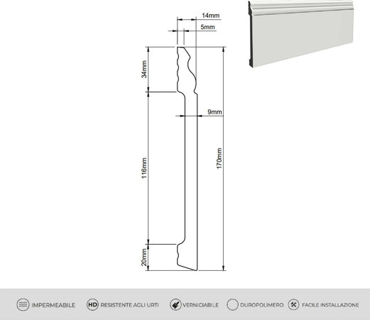 Battiscopa duropolimero alto ducale bianco 2000x170x14mm Fai da te/Prodotti per la costruzione/Materiali da costruzione/Pavimenti/Materiali per pavimenti/Battiscopa Led Mall Home - Napoli, Commerciovirtuoso.it