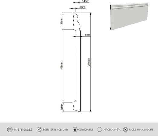 Battiscopa  duropolimero alto ducale bianco 2000x200x14mm Fai da te/Prodotti per la costruzione/Materiali da costruzione/Pavimenti/Materiali per pavimenti/Battiscopa Led Mall Home - Napoli, Commerciovirtuoso.it