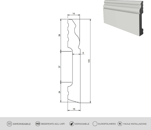Battiscopa duropolimero ducale bianco 2000x100x14mm Fai da te/Prodotti per la costruzione/Materiali da costruzione/Pavimenti/Materiali per pavimenti/Battiscopa Led Mall Home - Napoli, Commerciovirtuoso.it