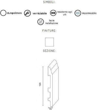 Battiscopa duropolimero ducale bianco 2000x120x15mm Fai da te/Prodotti per la costruzione/Materiali da costruzione/Pavimenti/Materiali per pavimenti/Battiscopa Led Mall Home - Napoli, Commerciovirtuoso.it