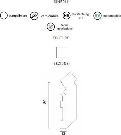 Battiscopa duropolimero ducale bianco 2000x80x13mm Fai da te/Prodotti per la costruzione/Materiali da costruzione/Pavimenti/Materiali per pavimenti/Battiscopa Led Mall Home - Napoli, Commerciovirtuoso.it