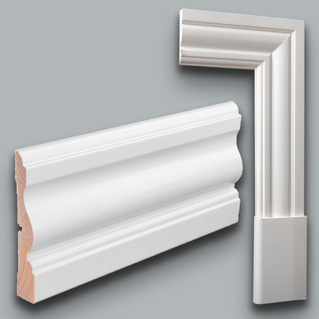 100ml di Mostrine e Battiscopa PREMIUM in legno MASSELLO mod. VITTORIANO 91x15 laccato bianco liscio